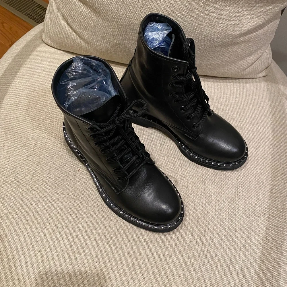 Black Combat Boots genuine leather - Picture 4 of 5